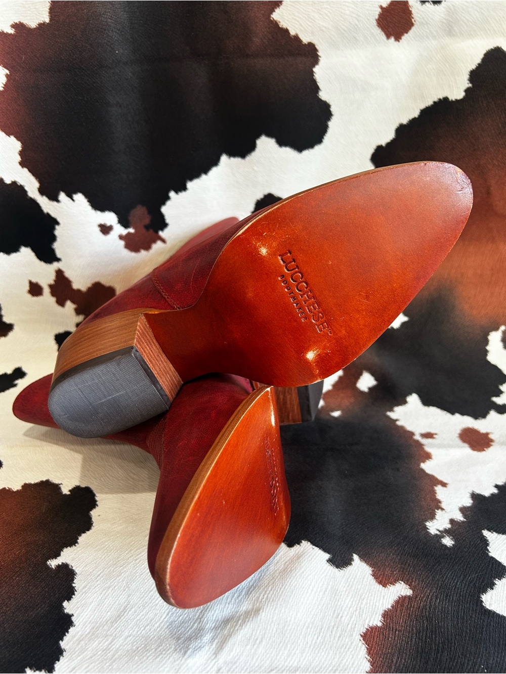 Lucchese Red Leather Cowboy Ankle Booties - Picture 4 of 7
